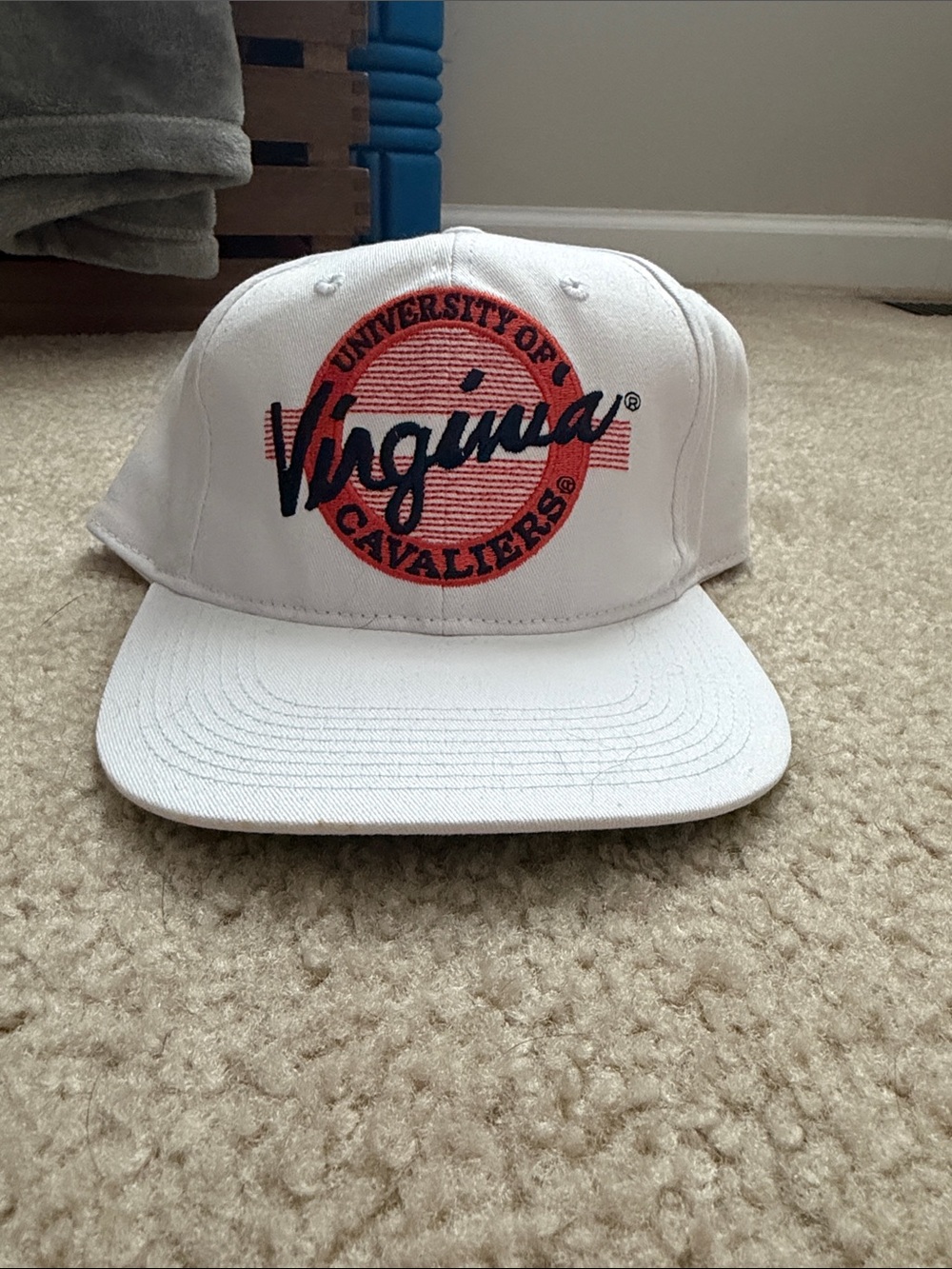 The Game White Baseball Hat with Orange and Black Virginia Script